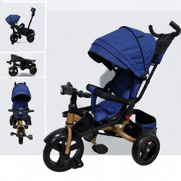 Tricicleta cu pozitie de somn, scaun rotativ si muzica distractiva, Albastru 5099NWA