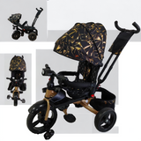 Tricicleta cu pozitie de somn, scaun rotativ si muzica distractiva, Negru Auriu 5099NWNA