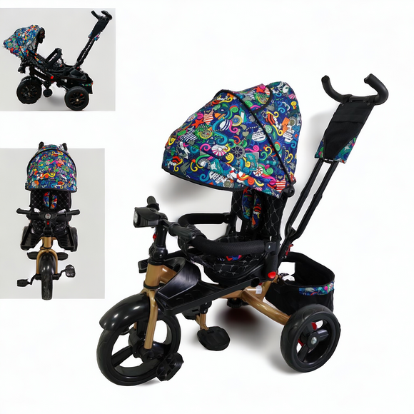 Tricicleta cu pozitie de somn, scaun rotativ si muzica distractiva, Multicolor GGB5099NWMC