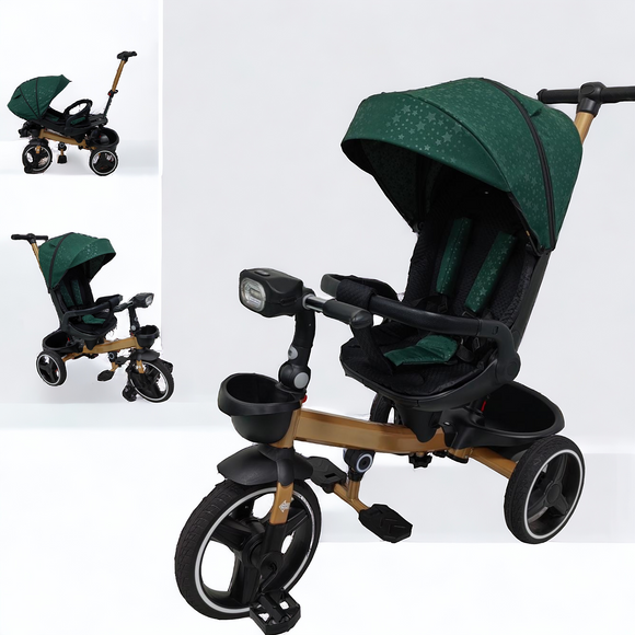 Tricicleta pentru copii, muzicala,cu pozitie de somn si scaunel reversibil, VERDE SMARALD