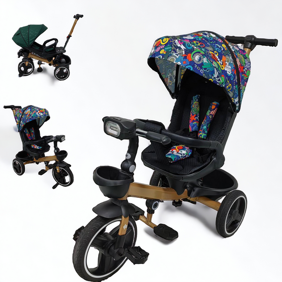 Tricicleta pentru copii, muzicala,cu pozitie de somn si scaunel reversibil, MULTICOLOR