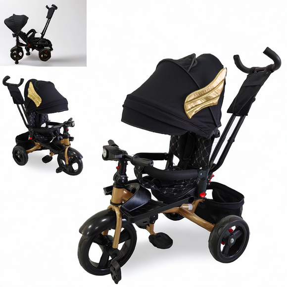 Tricicleta cu pozitie de somn, scaun rotativ si muzica distractiva, Negru GGB5099NWN