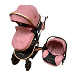 Carucior Belecoo 3 in 1 cu suspensii si roti cauciuc plin, reversibil, accesorizat culoare Roz/Negru, BBD530WT