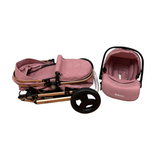 Carucior Belecoo 3 in 1 cu suspensii si roti cauciuc plin, reversibil, accesorizat culoare Roz/Negru, BBD530WT