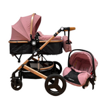 Carucior Belecoo 3 in 1 cu suspensii si roti cauciuc plin, reversibil, accesorizat culoare Roz/Negru, BBD530WT