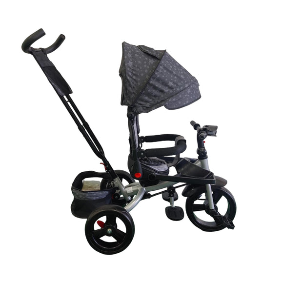 Tricicleta cu pozitie de somn, scaun rotativ si muzica distractiva, GRI CU STELE