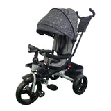 Tricicleta cu pozitie de somn, scaun rotativ si muzica distractiva, GRI CU STELE