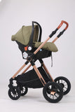 Carucior 3 in 1 Kidilo H2D+C Premium cu Landou, Parte Sport si Scoica Auto, Include saculet de picioare, Geanta pentru parinti, Sustine 22 kg, Olive