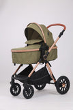 Carucior 3 in 1 Kidilo H2D+C Premium cu Landou, Parte Sport si Scoica Auto, Include saculet de picioare, Geanta pentru parinti, Sustine 22 kg, Olive