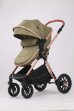 Carucior 3 in 1 Kidilo H2D+C Premium cu Landou, Parte Sport si Scoica Auto, Include saculet de picioare, Geanta pentru parinti, Sustine 22 kg, Olive