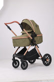 Carucior 3 in 1 Kidilo H2D+C Premium cu Landou, Parte Sport si Scoica Auto, Include saculet de picioare, Geanta pentru parinti, Sustine 22 kg, Olive