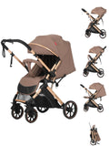 Carucior sport Belecoo,  cu maner reversibil , pozitie somn, pliere tip troller, max 15 kg, 6-36 luni, BBDB1, COFFEE
