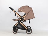 Carucior sport Belecoo,  cu maner reversibil , pozitie somn, pliere tip troller, max 15 kg, 6-36 luni, BBDB1, COFFEE