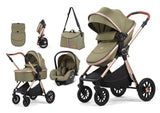 Carucior 3 in 1 Kidilo H2D+C Premium cu Landou, Parte Sport si Scoica Auto, Include saculet de picioare, Geanta pentru parinti, Sustine 22 kg, Olive