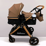 Carucior 2 in 1 Belecoo XID, cu inchidere compacta, 0-36 luni, reversibil brown