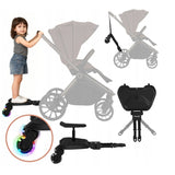 Adaptor universal carucior pentru al doilea copil, Lionelo, Buggy Board, 2 in 1, 3 pozitii reglare sezut pe inaltime, Platforma antiderapanta, Roti cu lumini colorate, Sustine 25 kg, Negru