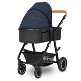 Carucior 3 in 1, Lionelo, Amber, Cadru aluminiu, Cu landou intarit si salteluta moale, Cu scoica auto testata ADAC, Reversibil, Cu accesorii, Geanta parinti, Pana la 22 kg, Albastru