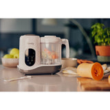 Aparat de gatit, Lionelo, BabyMenu, 5 in 1, Cu gatire la abur, dezghetare, amestecare, incalzire, sterilizare, Cu recipient din tritan, Alb