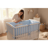 Aparatoare pentru patut, MimiNu, Cu volanase, Din bumbac certificat Oeko Tex Standard 100, 180x30 cm, Cu panglici, Colectia Royal, Blue