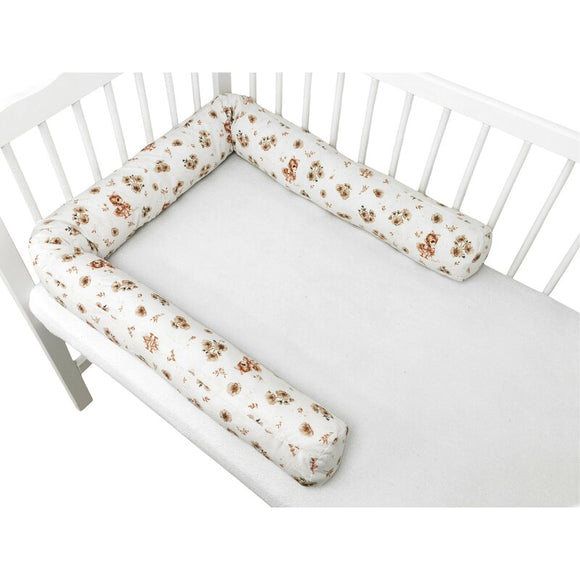 Aparatoare pentru patut, MimiNu, Tip rulou, Cu husa detasabila, Lungime 180 cm, Din bumbac certificat Oeko Tex Standard 100, Design, Ducklings Beige