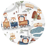 Aparatoare pentru patut, MimiNu, Tip rulou, Cu husa detasabila, Lungime 180 cm, Din bumbac certificat Oeko Tex Standard 100, Design, Zoo in train