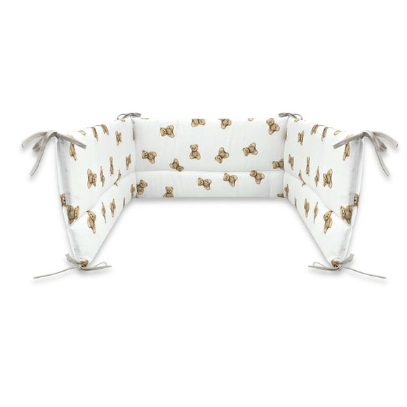 Aparatoare pentru patut, Qmini, Din bumbac certificat Oeko Tex Standard 100, 180x30 cm, Cu panglici, Teddy Toys