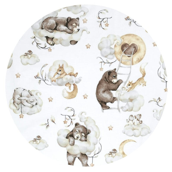 Aparatoare pentru patut, Qmini, Tip rulou, Cu husa detasabila, Lungime 180 cm, Din bumbac certificat Oeko Tex Standard 100, Teddy Bear and Friends Beige