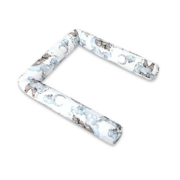 Aparatoare pentru patut, Qmini, Tip rulou, Cu husa detasabila, Lungime 180 cm, Din bumbac certificat Oeko Tex Standard 100, Teddy Bear and Friends Blue