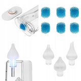 Aspirator nazal electric, Lionelo, Babyair Flow, Multifunctional, 9 trepte de aspirare, Functionare wireless pana la 2.5 h, Silentios, Functie de lampa, 3 varfuri din silicon, Perie de curatare inclusa, Cablu de incarcare USB-C, Alb