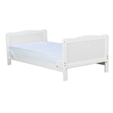 Patut din lemn bebe, Transformabil si pentru junior, 140x70 cm, Din lemn de pin si mdf, Stabil si rezistent, Inaltime saltea reglabila pe 3 nivele, Laterala cu 3 bete detasabile, EN716-1, EN716-2, Alb, Babyneeds, Nadia + Saltea 12 cm