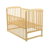 Patut din lemn bebe, 120x60 cm, Cu laterala culisanta, Din lemn de pin, Stabil si rezistent, Inaltime saltea reglabila pe 3 nivele, Laterala cu 3 bete detasabile, EN716-1, EN716-2, Natur, Babyneeds, Ola