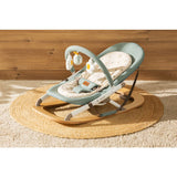 Balansoar, Jane, Kalm, Pliabil, Cu bara de jucarii si spatar reglabil, Cu baza din lemn, Conform cu standardul european de siguranta EN 12790:2023, Botanic