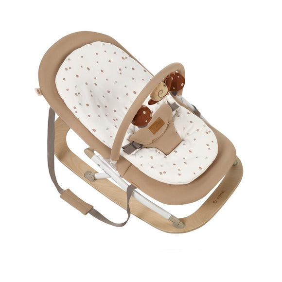 Balansoar, Jane, Kalm, Pliabil, Cu bara de jucarii si spatar reglabil, Cu baza din lemn, Conform cu standardul european de siguranta EN 12790:2023, Sesame