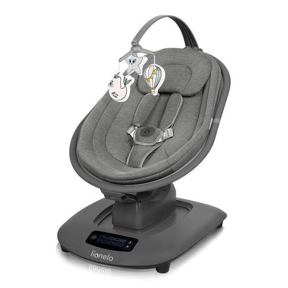 Balansoar si sezlong, Lionelo, Blossom, 5 melodii, 5 moduri de balansare, Cu jucarii, Husa respirabila, 60% bambus, Cu telecomanda, Reglare pozitie scaun pentru somn, Pana la 9 kg, Gri