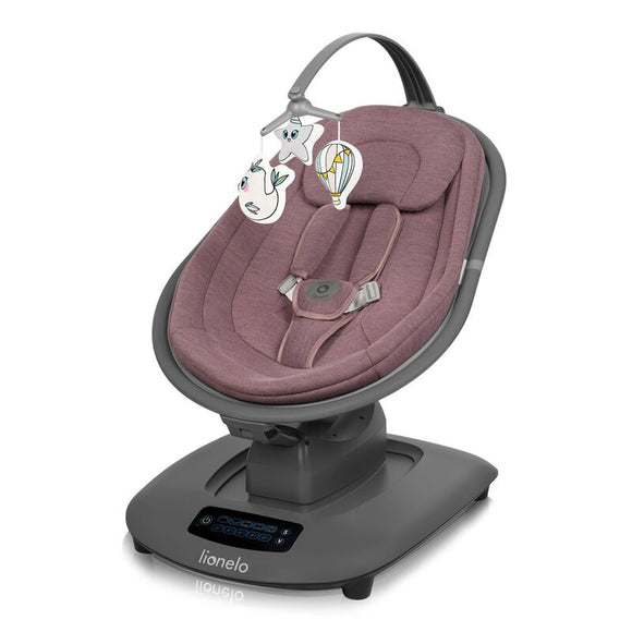 Balansoar si sezlong, Lionelo, Blossom, 5 melodii, 5 moduri de balansare, Cu jucarii, Husa respirabila, 60% bambus, Cu telecomanda, Reglare pozitie scaun pentru somn, Pana la 9 kg, Mov