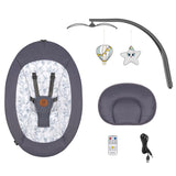 Balansoar si sezlong, Lionelo, Ralf, 2 in 1, Electric, Cu telecomanda si cablu USB, Cu miscare laterala de balansare si 5 niveluri diferite de viteza, Cu 12 melodii, Gri/Alb