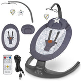 Balansoar si sezlong, Lionelo, Ralf, 2 in 1, Electric, Cu telecomanda si cablu USB, Cu miscare laterala de balansare si 5 niveluri diferite de viteza, Cu 12 melodii, Gri/Alb