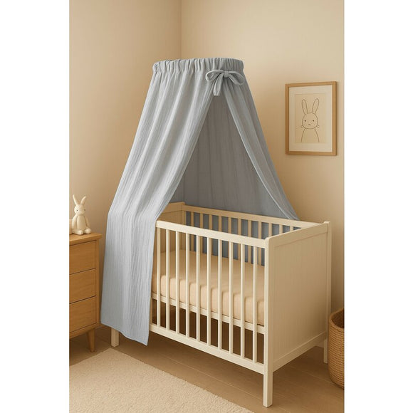 Baldachin, Qmini, Pentru patut, leagan, Din muselina dubla 145x200 cm, Material certificat Oeko Tex Standard 100, Gray