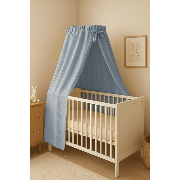 Baldachin, Qmini, Pentru patut, leagan, Din muselina dubla 145x200 cm, Material certificat Oeko Tex Standard 100, Jeans