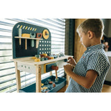 Banc de lucru, Free2Play, My first wooden Work Bench, Cu diverse unelte si accesorii, Pliabil, 55 x 28,5 x 85 cm, 36 luni+, Multicolor