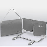 Bariera de protectie pentru pat, Lionelo, Lora XL, Pliabila, Sistem de blocare StandSafe, Geanta de transport inclusa, 150x46 cm, Conform cu BS 7972:2001+A1:2009, Gri