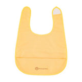 Baveta impermeabila cu buzunar, Petite&Mars, Nate, Fara PVC si ftalati, 37 × 27 cm, 6 luni+, Prindere velcro, Ocru