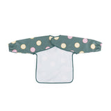 Baveta impermeabila, Petite&Mars, Cu maneci lungi, Usor de curatat, inchidere prin velcro, Dimensiune 38x42 cm, 24 luni+, Beige Citrus