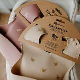 Baveta moale, Petite&Mars, Take&Match, Reglabila, Cu buzunar colector, Silicon, Fara BPA, 6 luni+, Frosted Sky, Albastru