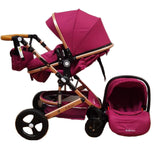 Carucior Belecoo 3 in 1 cu suspensii si roti cauciuc plin, reversibil, accesorizat culoare MOV, BBD530WM