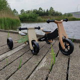 Bicicleta/tricicleta fara pedale, Free2Move, Din lemn, 2 in 1, Functie de bicicleta echilibru, Sa reglabila, Manere antiderapante, Roti ajustabile, 18 luni - 3 ani, Conform cu standardele europene EN71-1;2018, EN71-2:2020, EN71-3:2021, Brown White