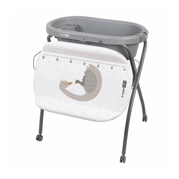 Cadita de baie, FreeON, Swan, Cu hamac pentru nou nascut si masa de infasat, Cu roti, Cu suport metalic, Conform cu standardul european de securitate EN 12221-1:2008+A1:2013, EN 17072:2018
