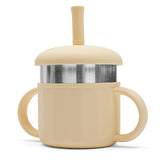 Canuta, New Baby, Cu manere si gura de scurgere care poate fi folosita de sine statatoare sau cu pai, 50% silicon, 50% otel inoxidabil, Fara BPA, 0 luni+, Beige