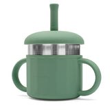 Canuta, New Baby, Cu manere si gura de scurgere care poate fi folosita de sine statatoare sau cu pai, 50% silicon, 50% otel inoxidabil, Fara BPA, 0 luni+, Green