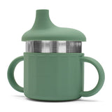 Canuta, New Baby, Cu manere si gura de scurgere care poate fi folosita de sine statatoare sau cu pai, 50% silicon, 50% otel inoxidabil, Fara BPA, 0 luni+, Green